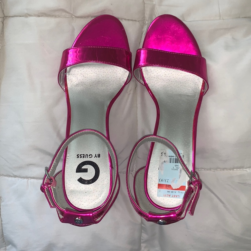 GUESS pink chrome heels